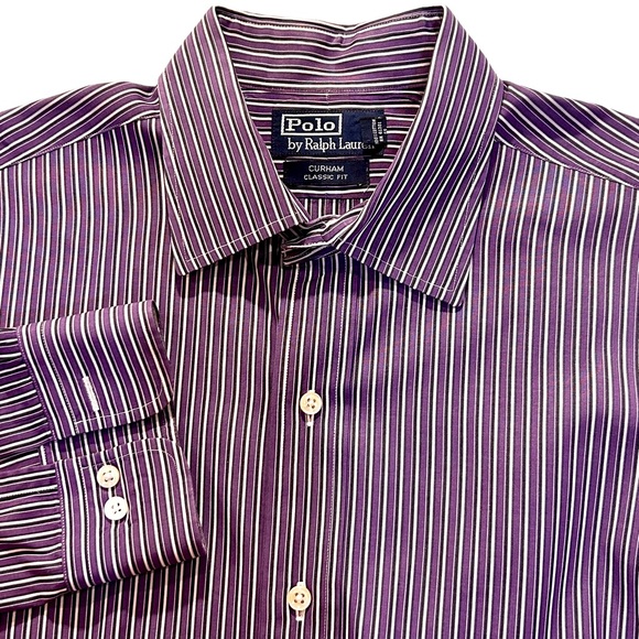 Ralph Lauren Polo Shirt Long Sleeve Purple Striped Classic Fit 16/34-35 - Picture 1 of 7
